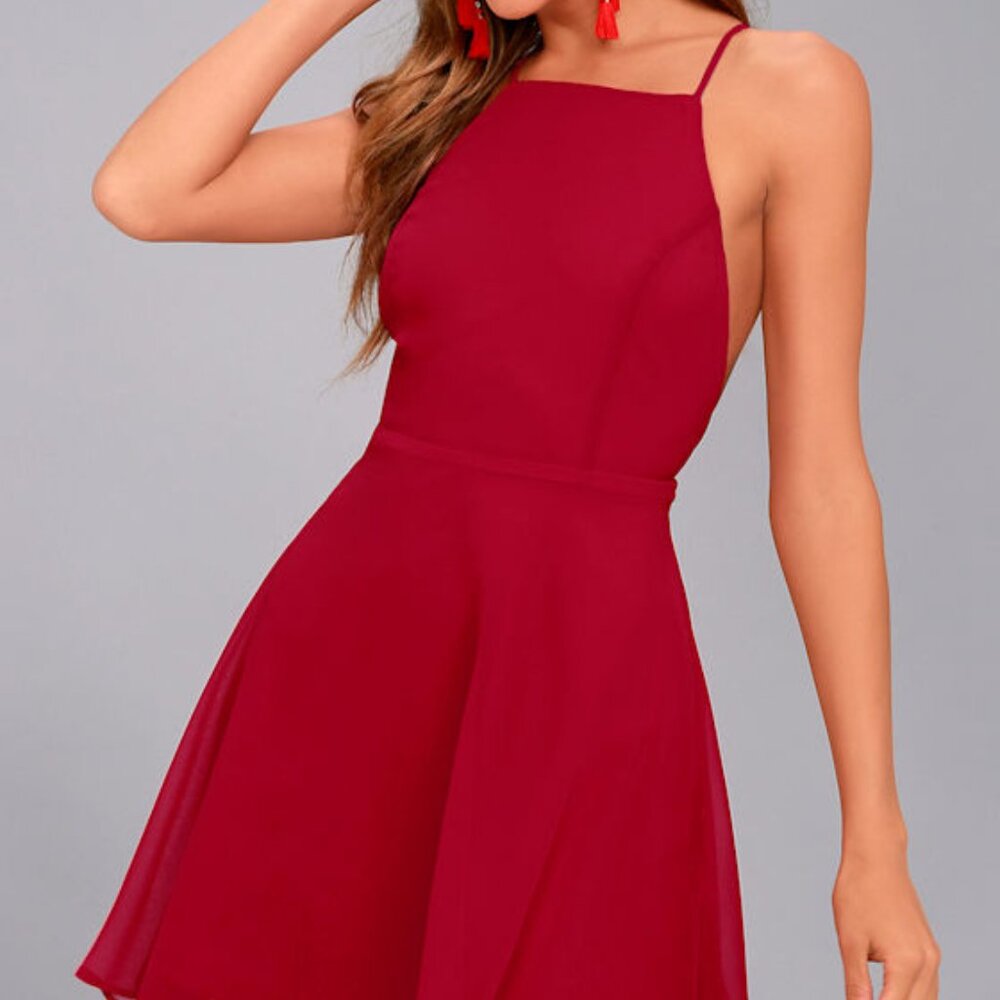 Lulus Letter Of Love Red Backless Skater Dress - Size Small